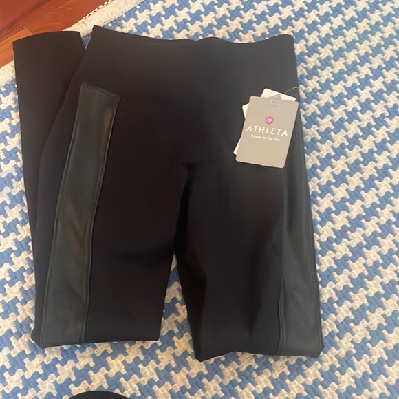 Athleta Tux Metro Legging NWT Size XSP. Faux leather side panel detailing. - Picture 1 of 5
